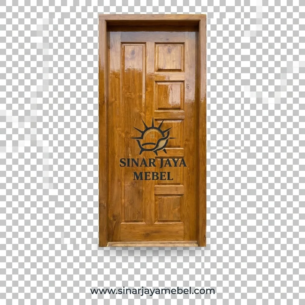 Pintu jati untuk ruko dan kantor dengan glass insert dari workshop Sinar Jaya Mebel Tegal